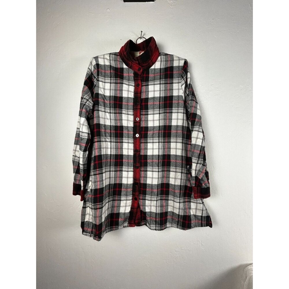 Tulip Womens Button Down Plaid Shirt Tunic Top Medium Red/Black Back-Button